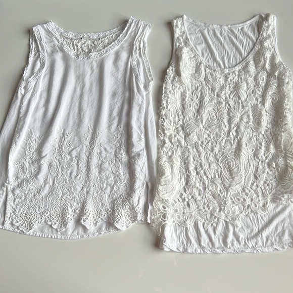 Bundle 2 embroidered lace, floral-lace detailing, sleeveless tops white - Picture 1 of 16